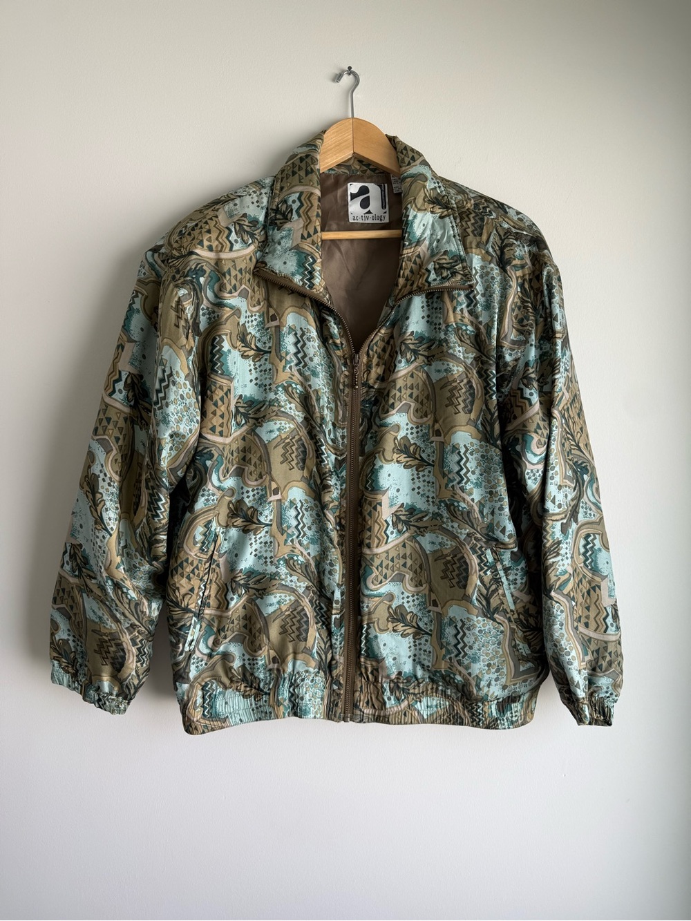 Ac-tiv-ology 100% Silk Abstract Print Bomber Jacket M Retro